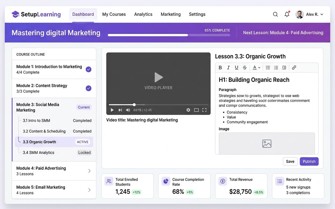 SetupLearning Course Dashboard